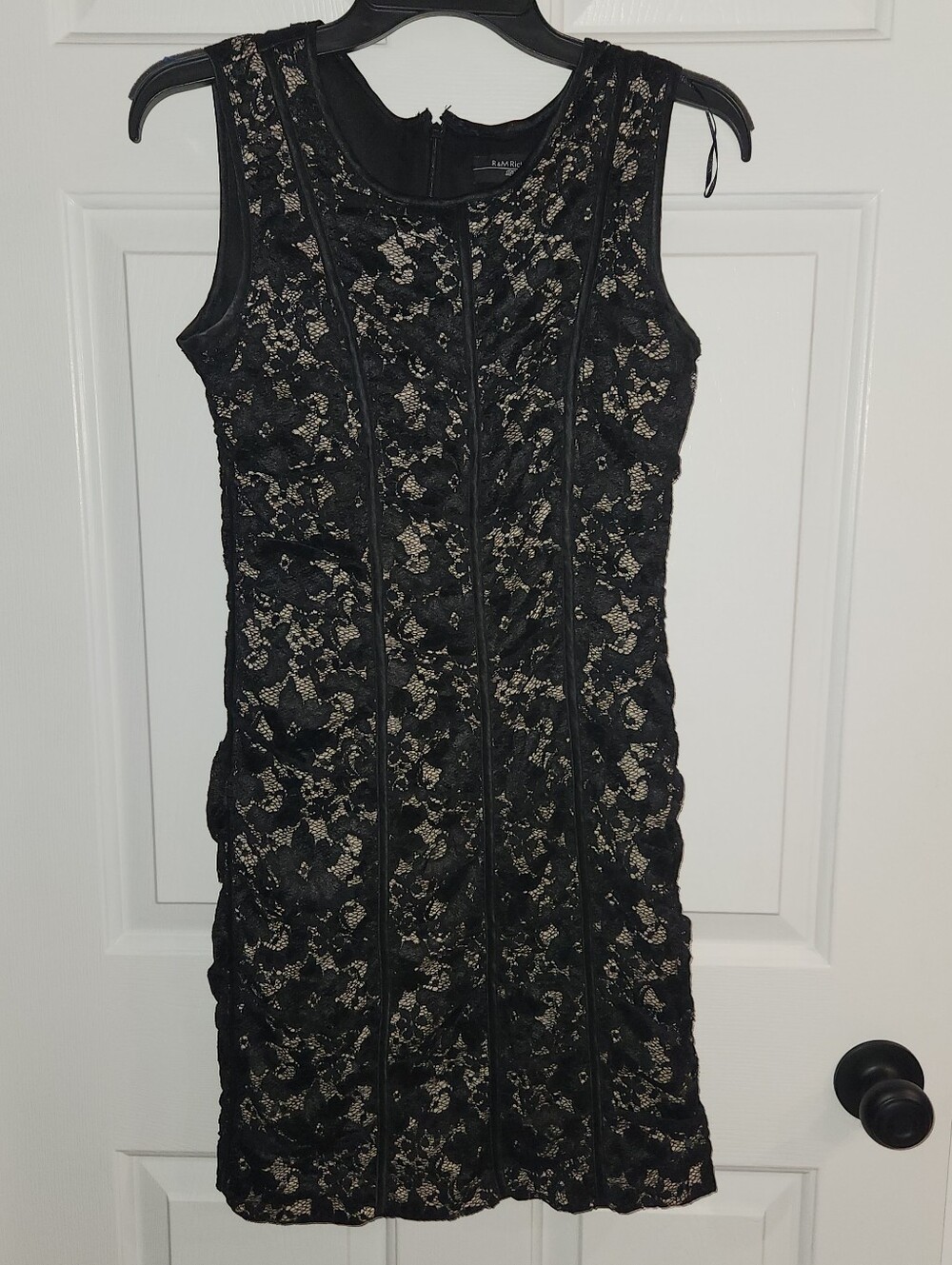 R&M Richards Dress Womens Petite 10 Black Lace Back Zip